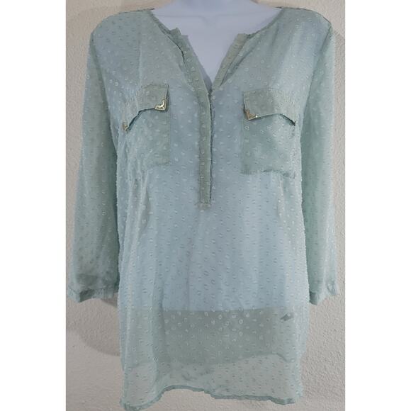 The Limited Green Sheer Top M Dual Front Pockets With Gold Metal Detail Soft - Picture 1 of 7